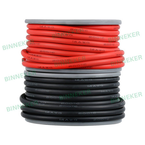 BINNEKER 14 Gauge Silicone Wire 50 ft (Red and Black each color 25 ft)