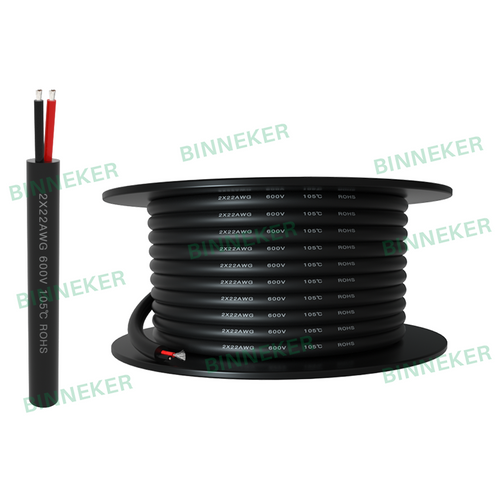 22 Gauge 2 Conductors XLPE Stranded Wire Electrical Wire Power Cable Tinned Copper Wire Spool Black 50ft