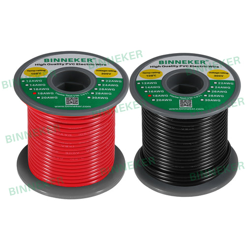 18 Gauge PVC 1007 Solid Electric Wire Red and Black Each 50 ft 18 AWG 1007 Hook Up Wire 300V Solid Tinned Copper Wire