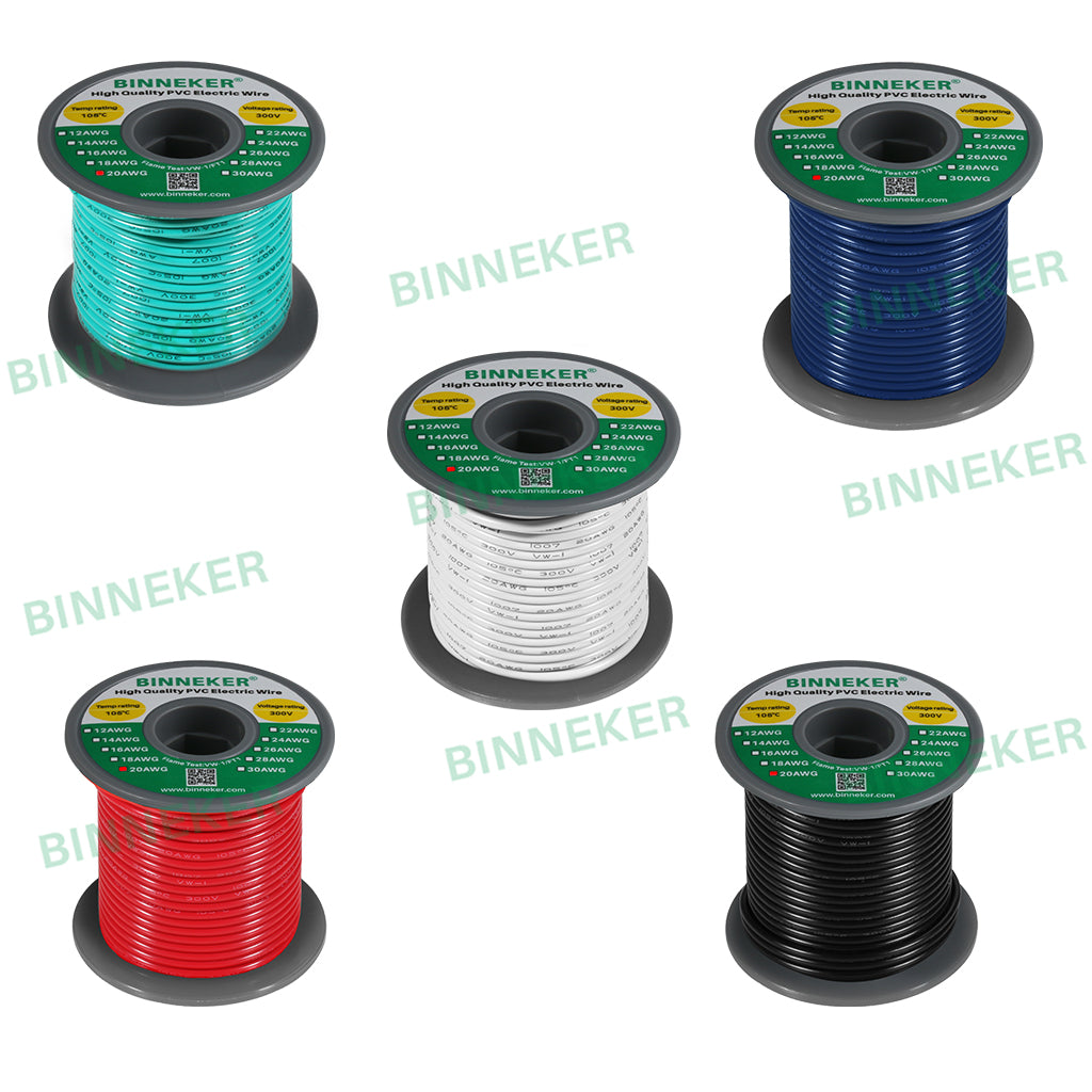 20 Gauge PVC 1007 Solid Electric Wire Kit 5 Color Each 50 ft 20 AWG 10 –  BINNEKER