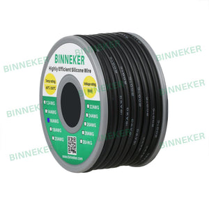 BINNEKER 16 Gauge Silicone Wire 252 strands of 0.08 mm Black 25 ft/50 ft