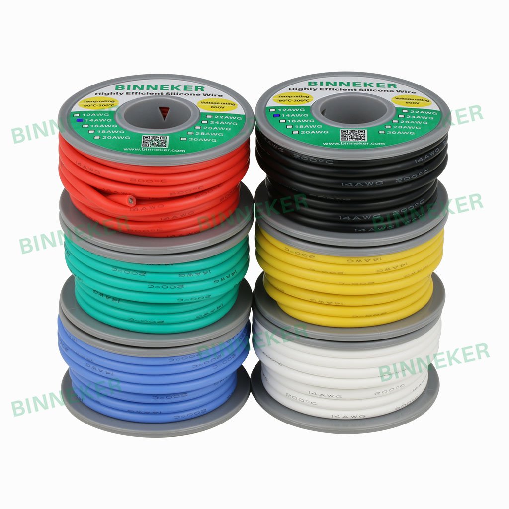 BINNEKER 14 Gauge Silicone Wire 6 colors 16.4 ft each