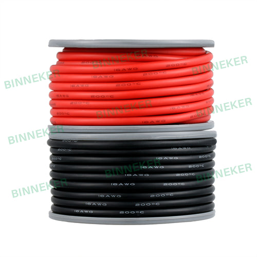 BINNEKER 16 Gauge Silicone Wire 50 ft(Red and Black Each color 25 ft)