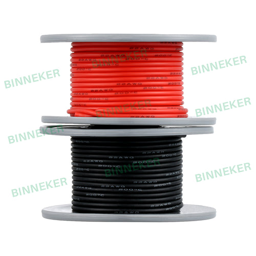 BINNEKER 22 Gauge Silicone Wire 100 ft (Red and Black Each Color 50 ft)