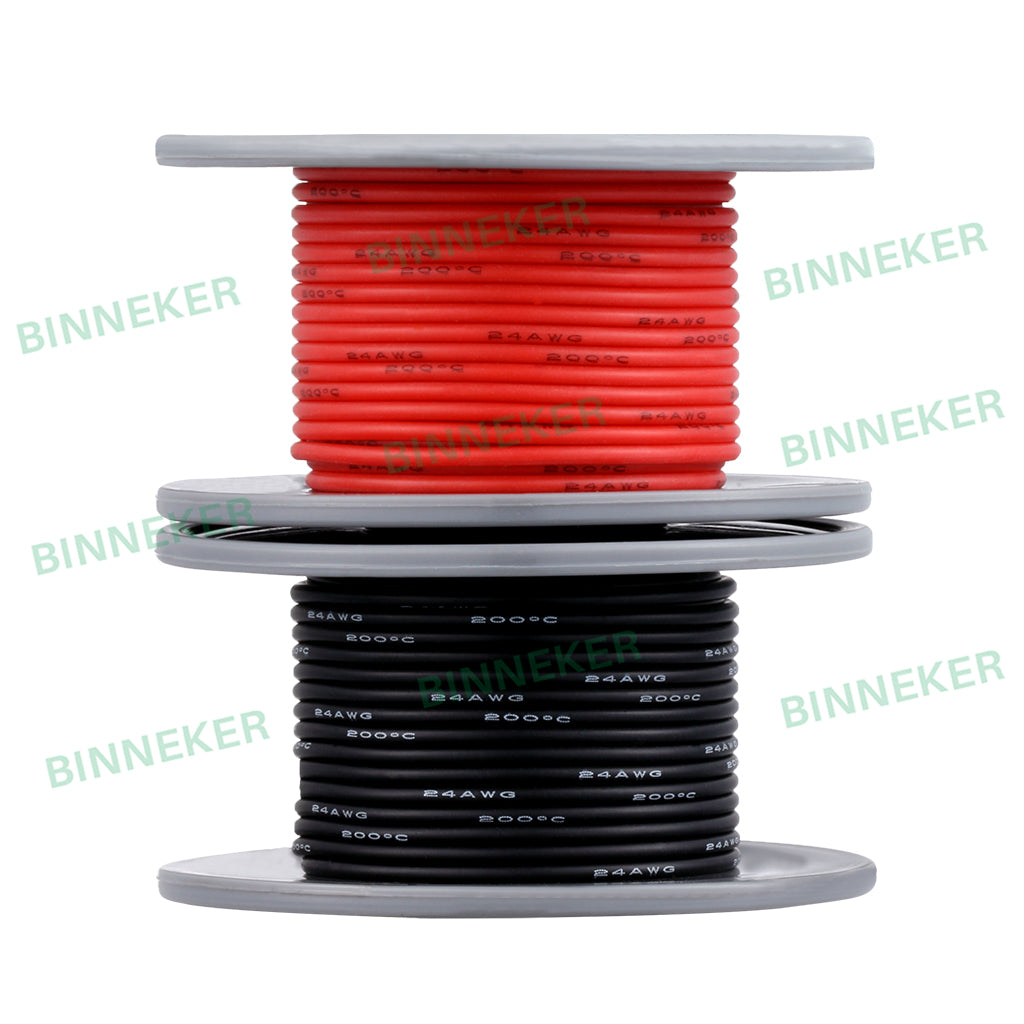 BINNEKER 24 gauge Silicone Wire 100 ft (Red and Black Each Color 50 ft)