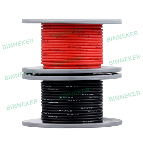 BINNEKER 24 gauge Silicone Wire 200 ft (Red and Black Each Color 100 ft)